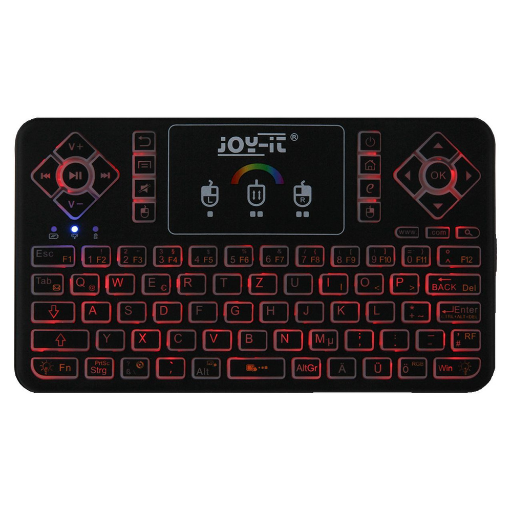 Joy-IT Mini Wireless-Tastatur mit integriertem Maus-Touchpad und RGB-Beleuchtung, 2,4 GHz, QWERTZ