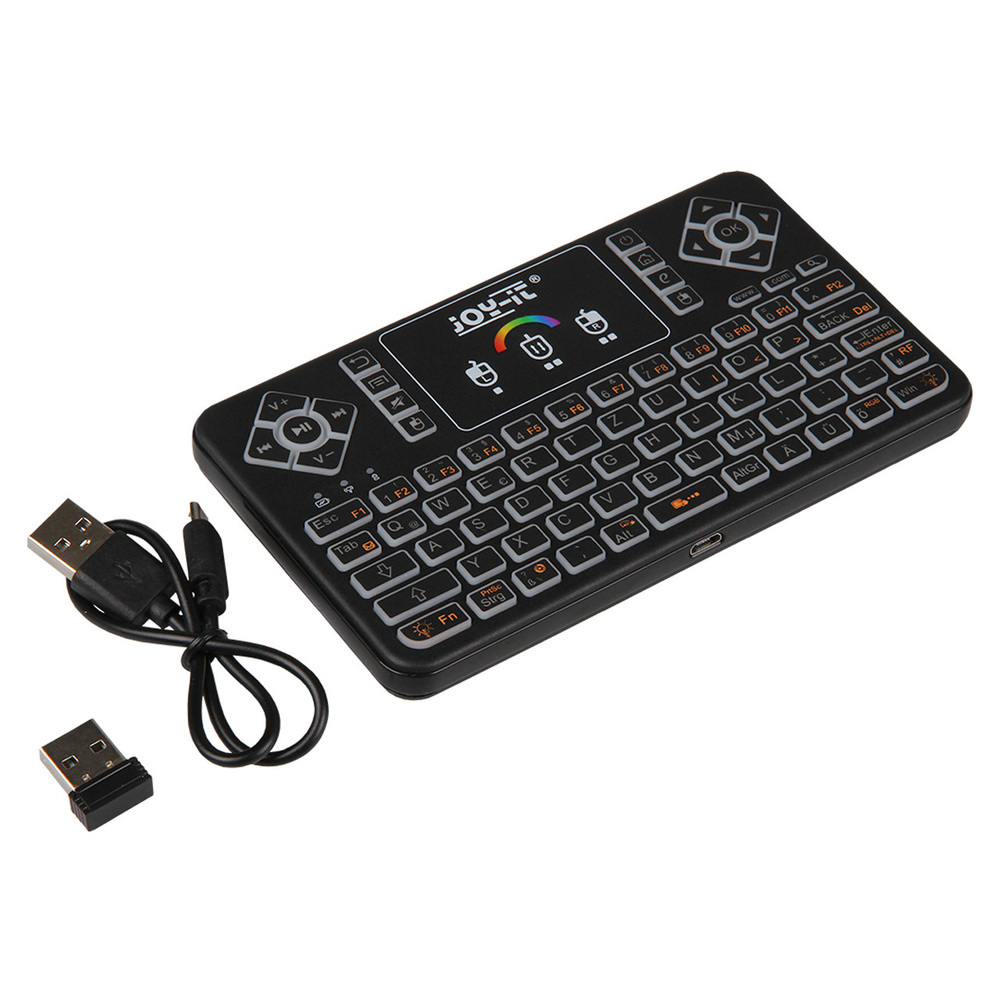Joy-IT Mini Wireless-Tastatur mit integriertem Maus-Touchpad und RGB-Beleuchtung, 2,4 GHz, QWERTZ