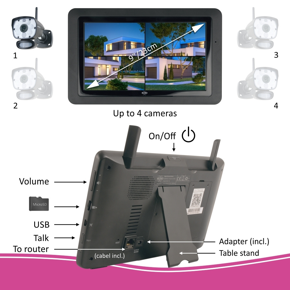 ELRO Funk-Kamerasystem CZ60RIP11S, inkl. Touch-Display (9"), App-Steuerung, 1080p (Full-HD)
