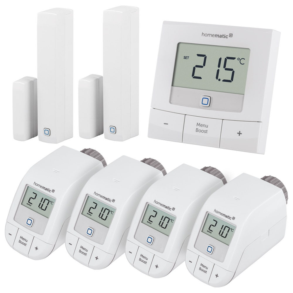 Homematic IP Set Heizen Basic XL, 4x Heizkörperthermostat, 1x Wandthermostat, 2x Fenster-/Türkontakt