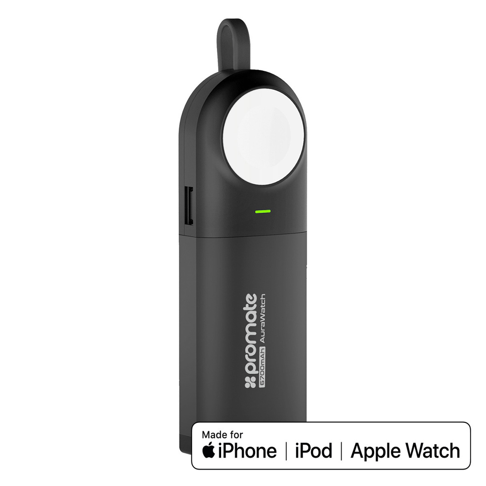 Promate 6700-mAh-Powerbank/Ladestation AuraWatch, mit Induktionsladefläche für die Apple Watch, MFi