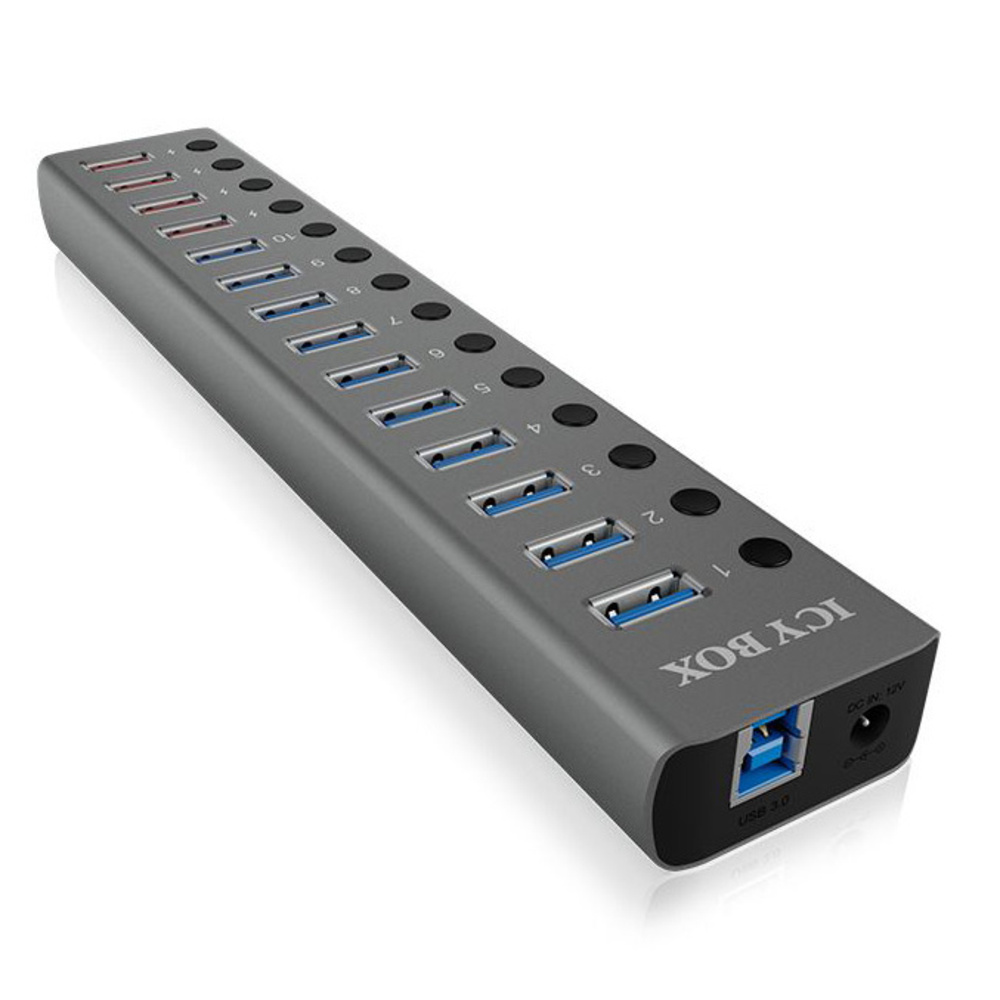 ICY BOX 15-Port-USB-Hub IB-HUB1715-U3, mit Ein-/Ausschaltern an jedem Port, Power Delivery (PD)