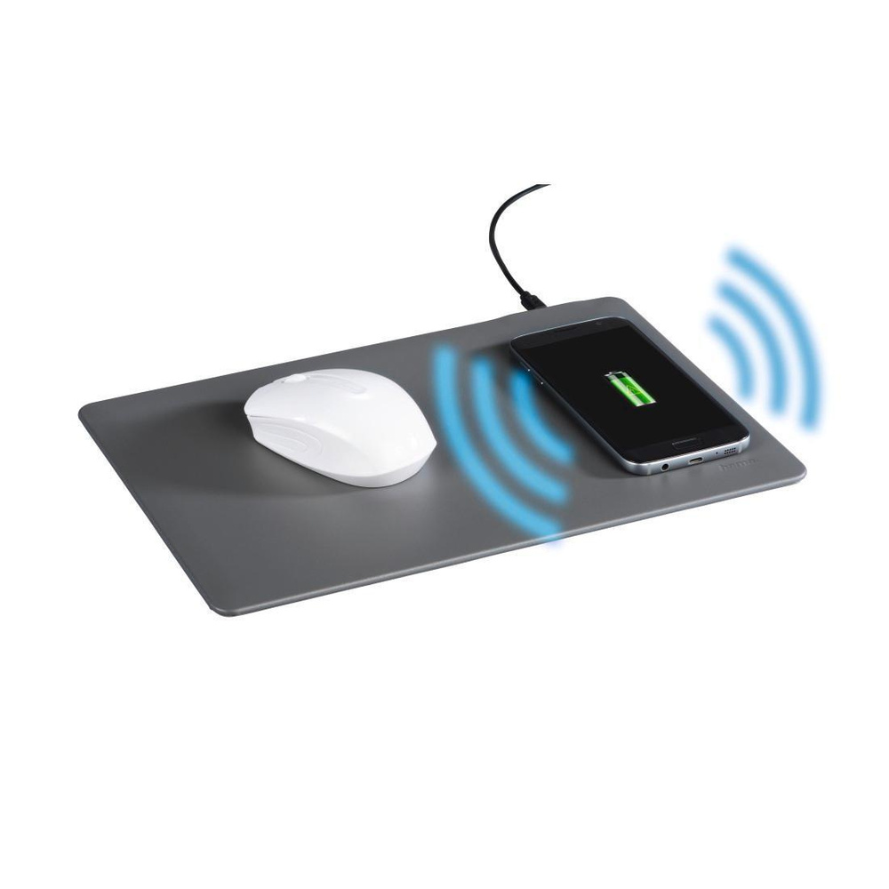 hama Mauspad "Wireless Charging", integrierte 5-W-Qi-Ladefläche, PU-Material, inkl. Micro-USB-Kabel