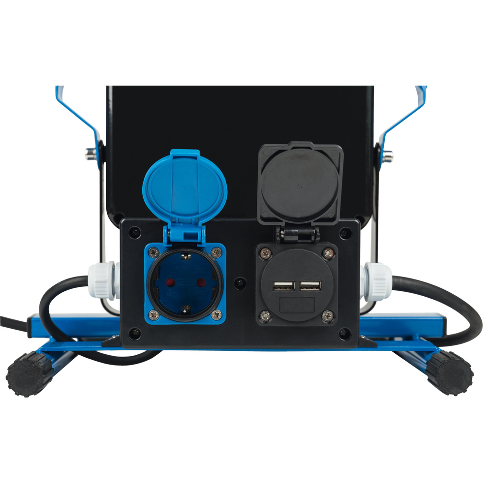 HEITRONIC 30-W-LED-Strahler NORWICH, integrierte Schutzkontaktsteckdose und 2 USB-Ladeports, IP44