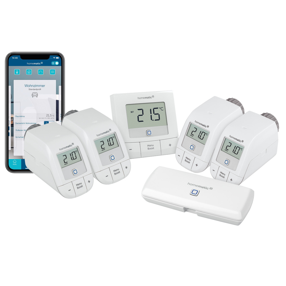 Homematic IP Set Heizen mit WLAN Access Point, 4x Heizkörperthermostat und 1x Wandthermostat