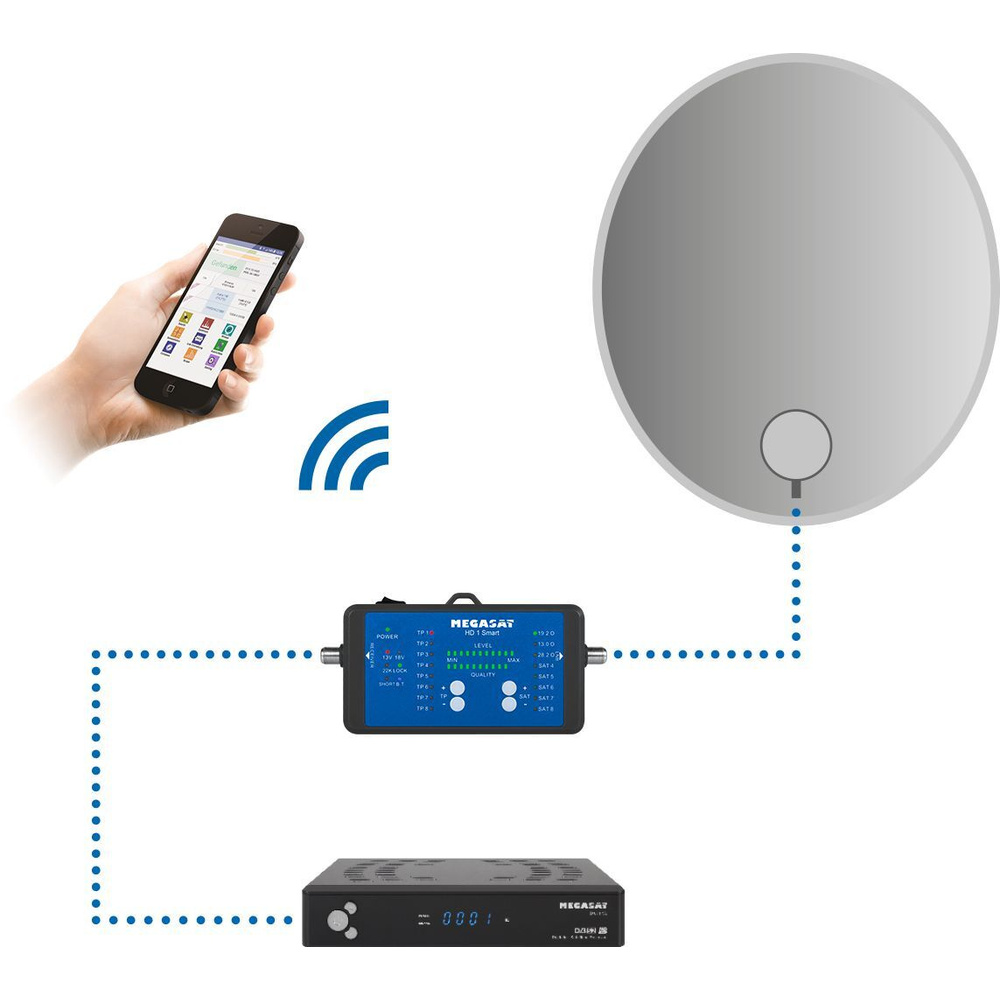 Megasat Satfinder / Sat-Messgerät HD 1 Smart, DVB-S/S2, mit Smartphone-Anbindung, inkl. Powerbank