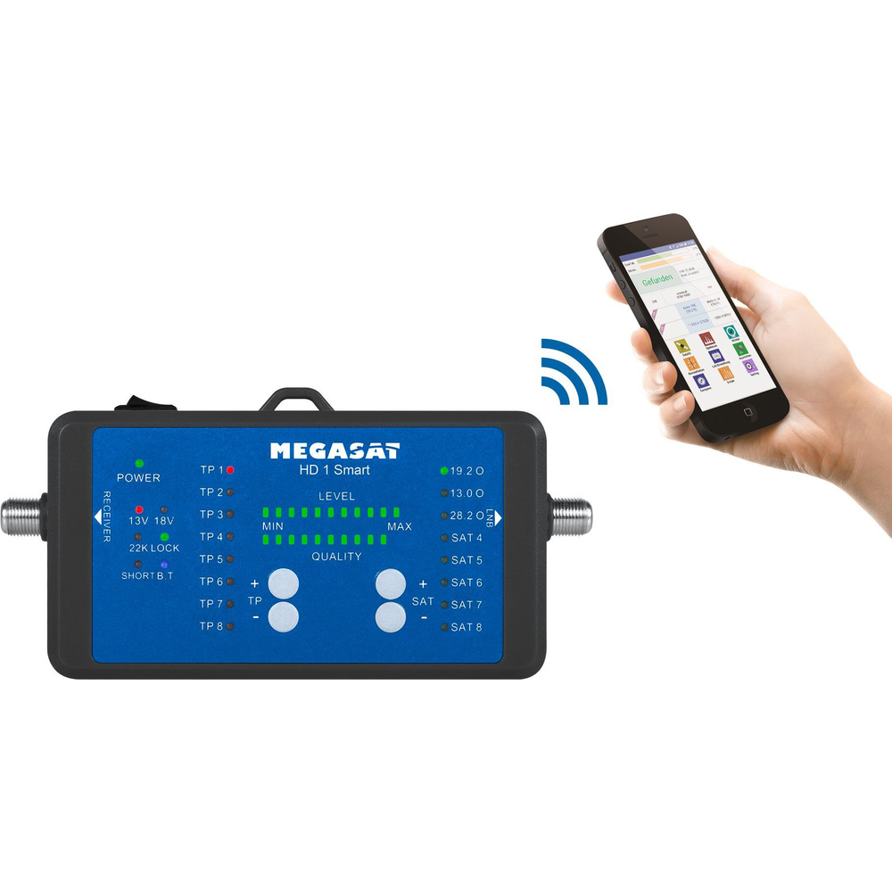 Megasat Satfinder / Sat-Messgerät HD 1 Smart, DVB-S/S2, mit Smartphone-Anbindung, inkl. Powerbank