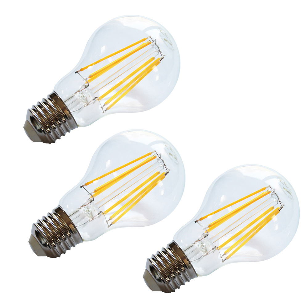 HEITEC 3er-Spar-Set 6-W-Filament-LED-Lampe A60, E27, 650 lm, warmweiß, klar