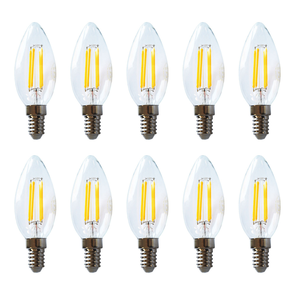 HEITEC 10er-Spar-Set 4,5-W-Filament-LED-Kerzenlampe, E14, 420 lm, warmweiß, klar
