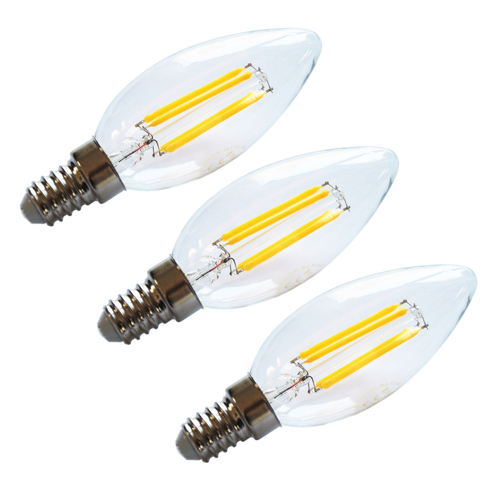 HEITEC 3er-Spar-Set 4,5-W-Filament-LED-Kerzenlampe, E14, 420 lm, warmweiß, klar