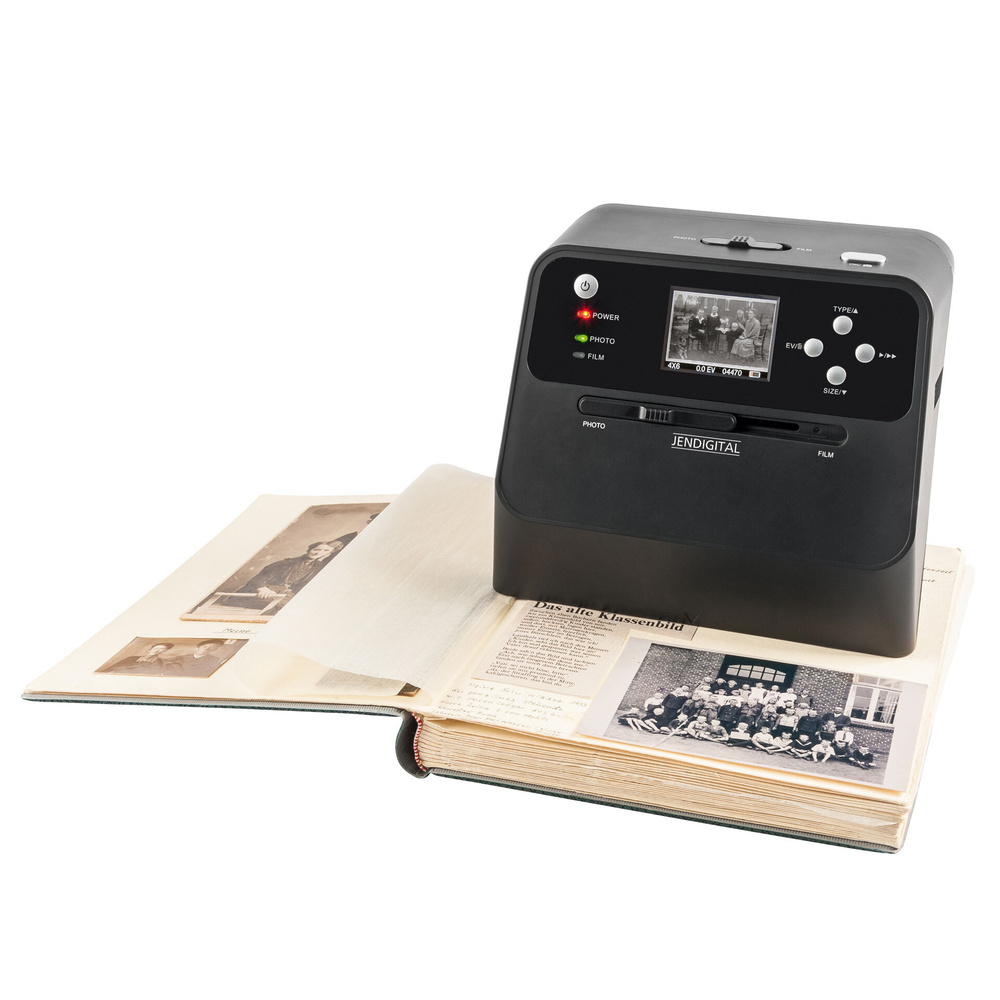 JENDIGITAL 4-in-1-Kombi-Scanner JDS1 - für Fotoalben, Bilder, Dias, Negative, Kontrolldisplay, 14 MP