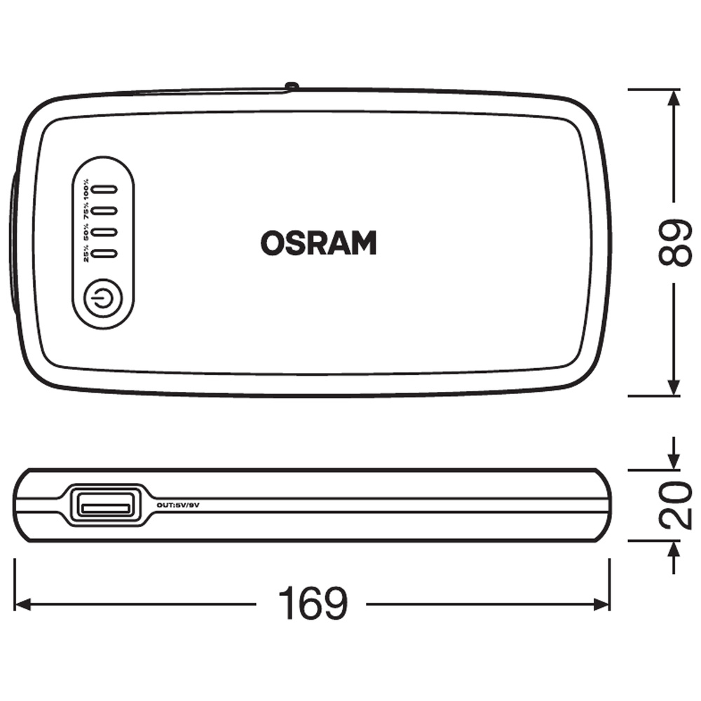 OSRAM Kfz-Starthilfegerät BATTERYstart 200, 12 V, 500 A, 6.000 mAh, LiCoO2-Batterie