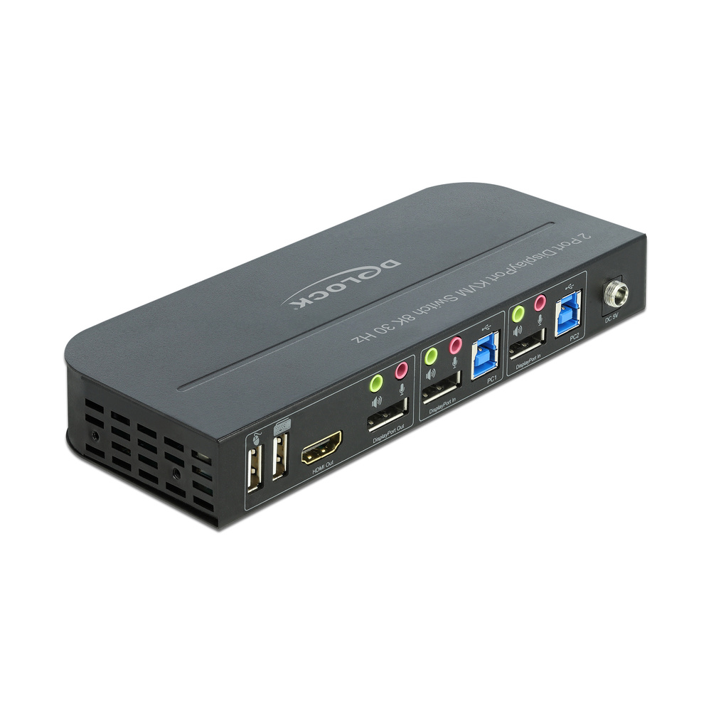 Delock 2-Port-DisplayPort-KVM-Switch, MST, 8K, 30 Hz, USB-3.0-Hub, Audio