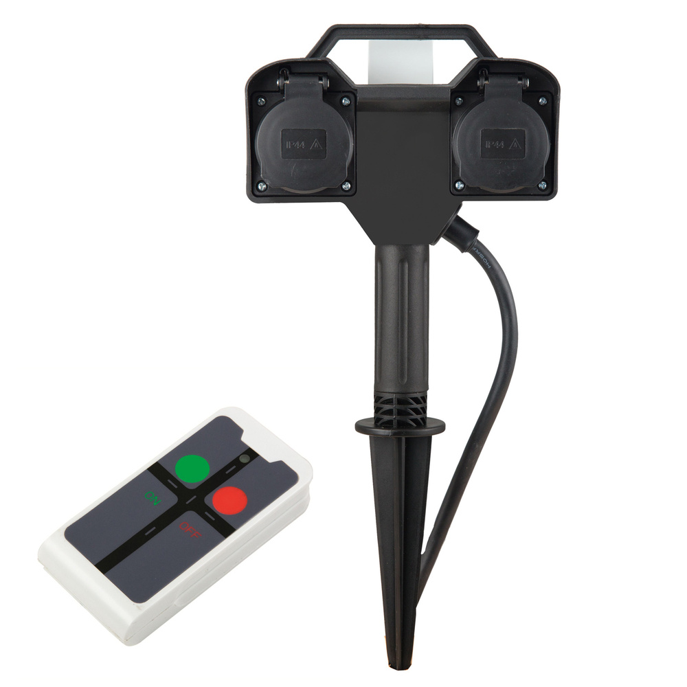 HEITRONIC 2-fach Energieverteiler Dubai mit Funk-Fernbedienung, 2x Steckdosen, IP44