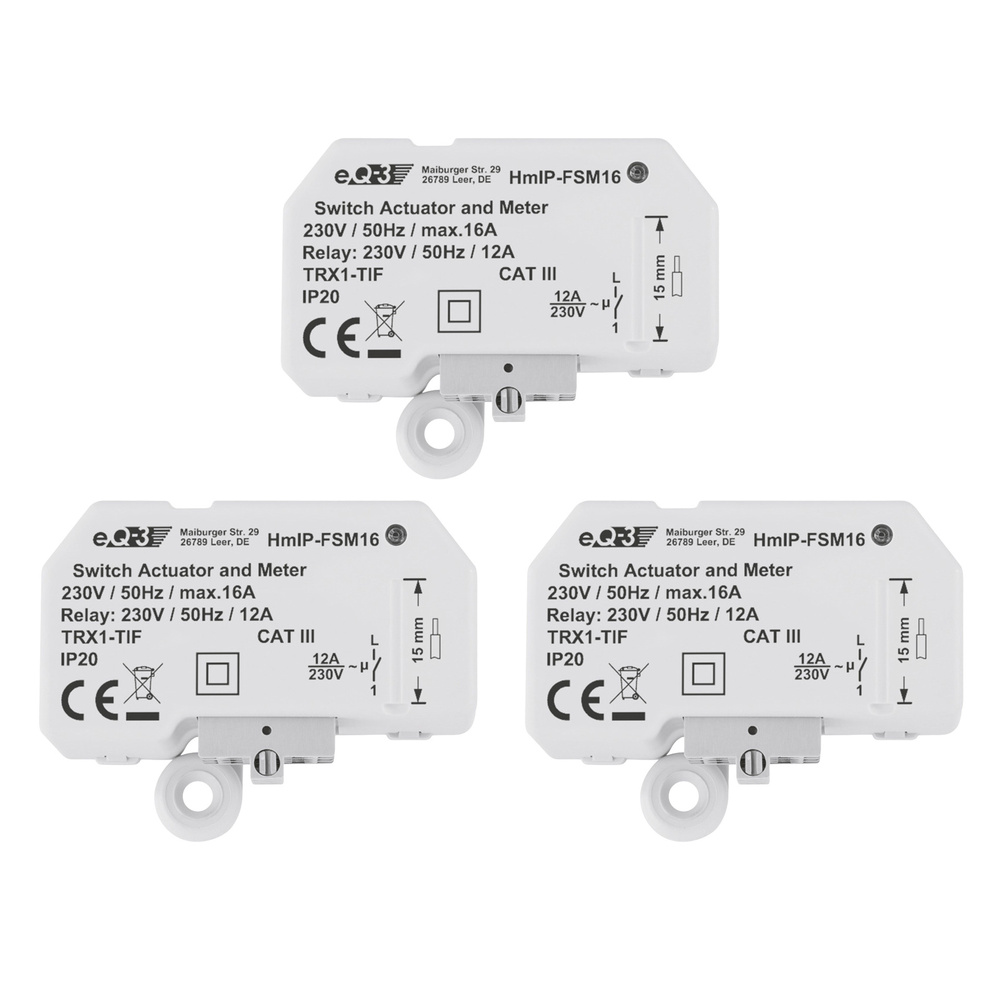 Homematic IP Smart Home 3er-Set Schalt-Mess-Aktor, 16 A, Unterputz