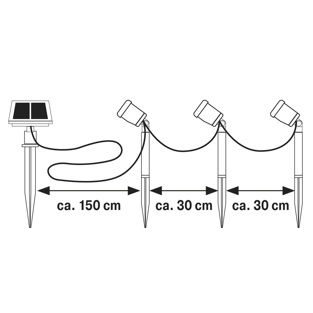 HEITEC Solar-LED-Spießleuchten-Set Thony, 13,3 lm pro Leuchte, 4000 K, IP44