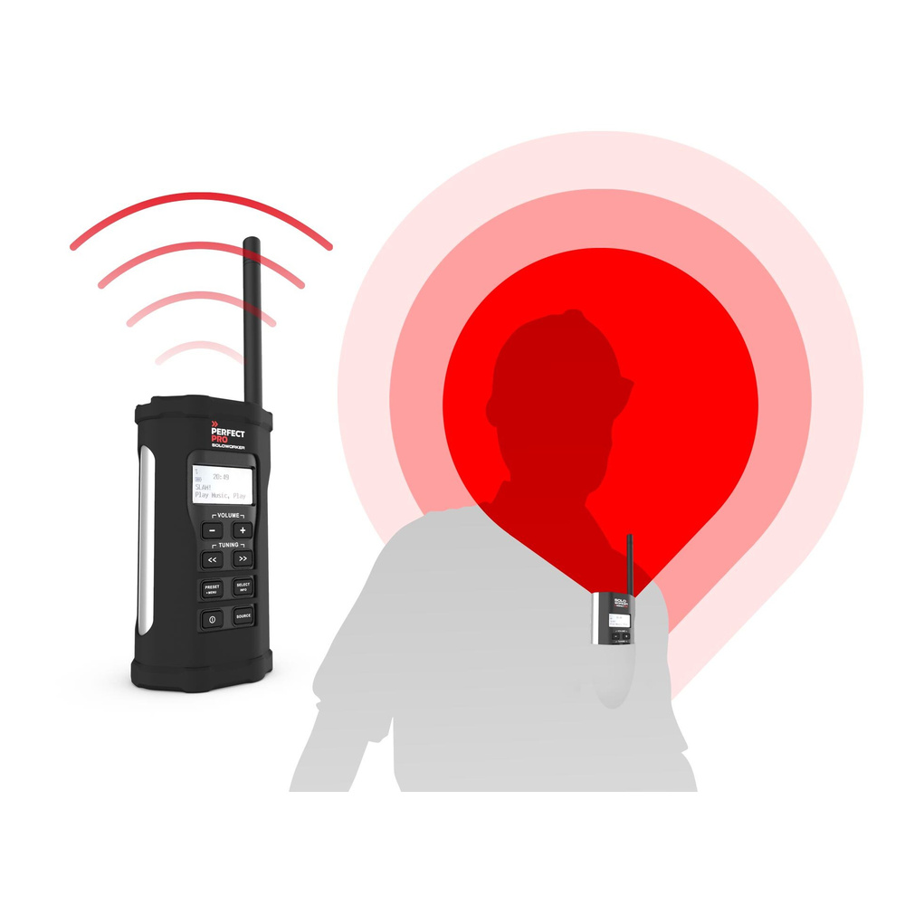 PerfectPro Ultrakompaktes Outdoor-/Baustellenradio SOLOWORKER, DAB+/UKW, Bluetooth-Streaming, IP64