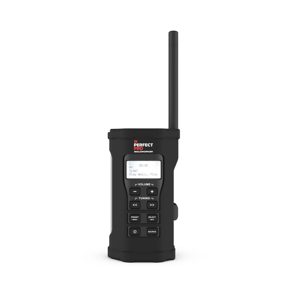PerfectPro Ultrakompaktes Outdoor-/Baustellenradio SOLOWORKER, DAB+/UKW, Bluetooth-Streaming, IP64
