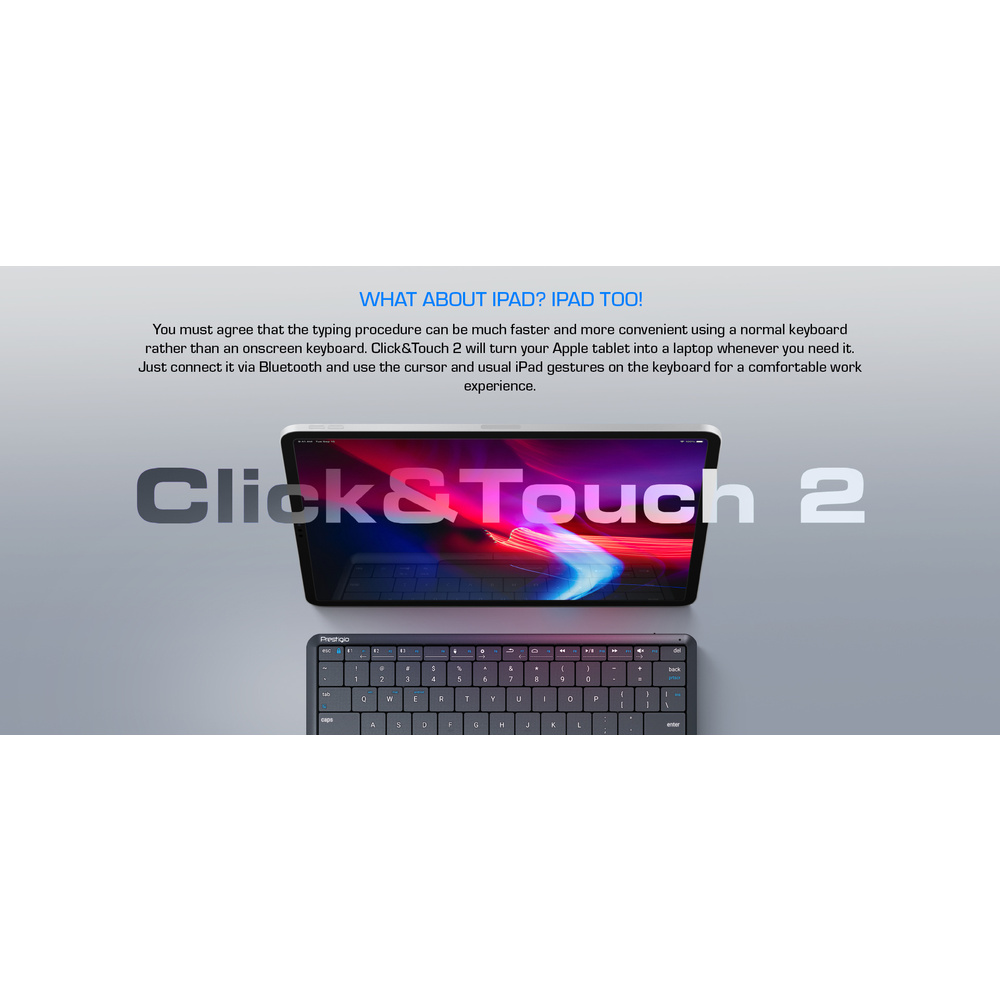 Prestigio 4-in-1-Tastatur Click&Touch 2, mit Touchpad-Tastensteuerung, grau