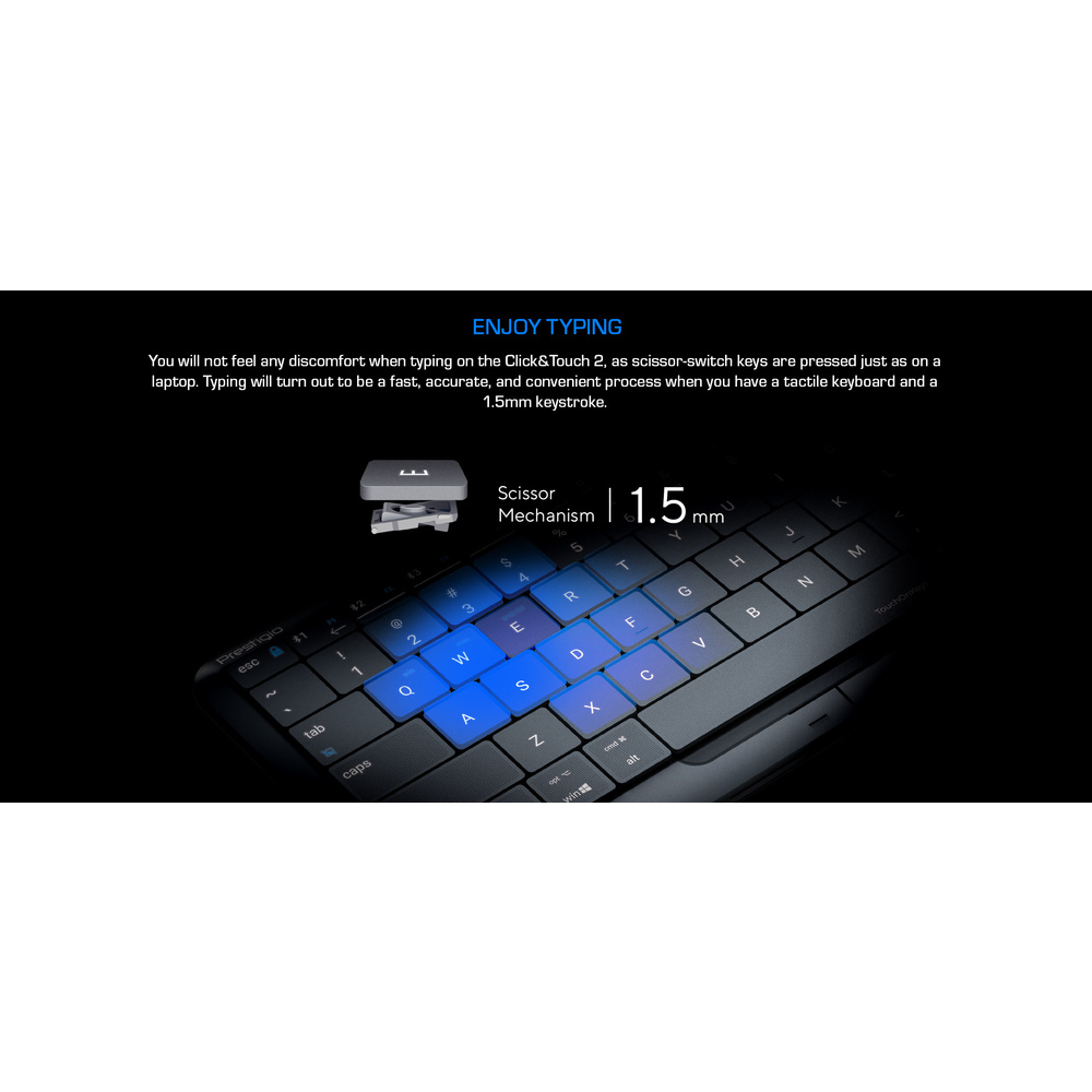 Prestigio 4-in-1-Tastatur Click&Touch 2, mit Touchpad-Tastensteuerung, grau