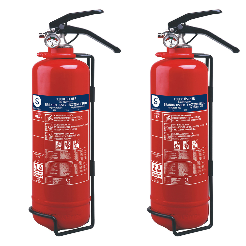 Smartwares 2er-Spar-Set Pulver-Feuerlöscher SW BB2, Brandklasse ABC, je 2 kg
