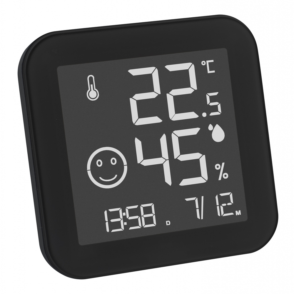 TFA Digitales Thermo-Hygrometer BLACK mit E-Paper-Display, Klimakomfortanzeige, schwarz