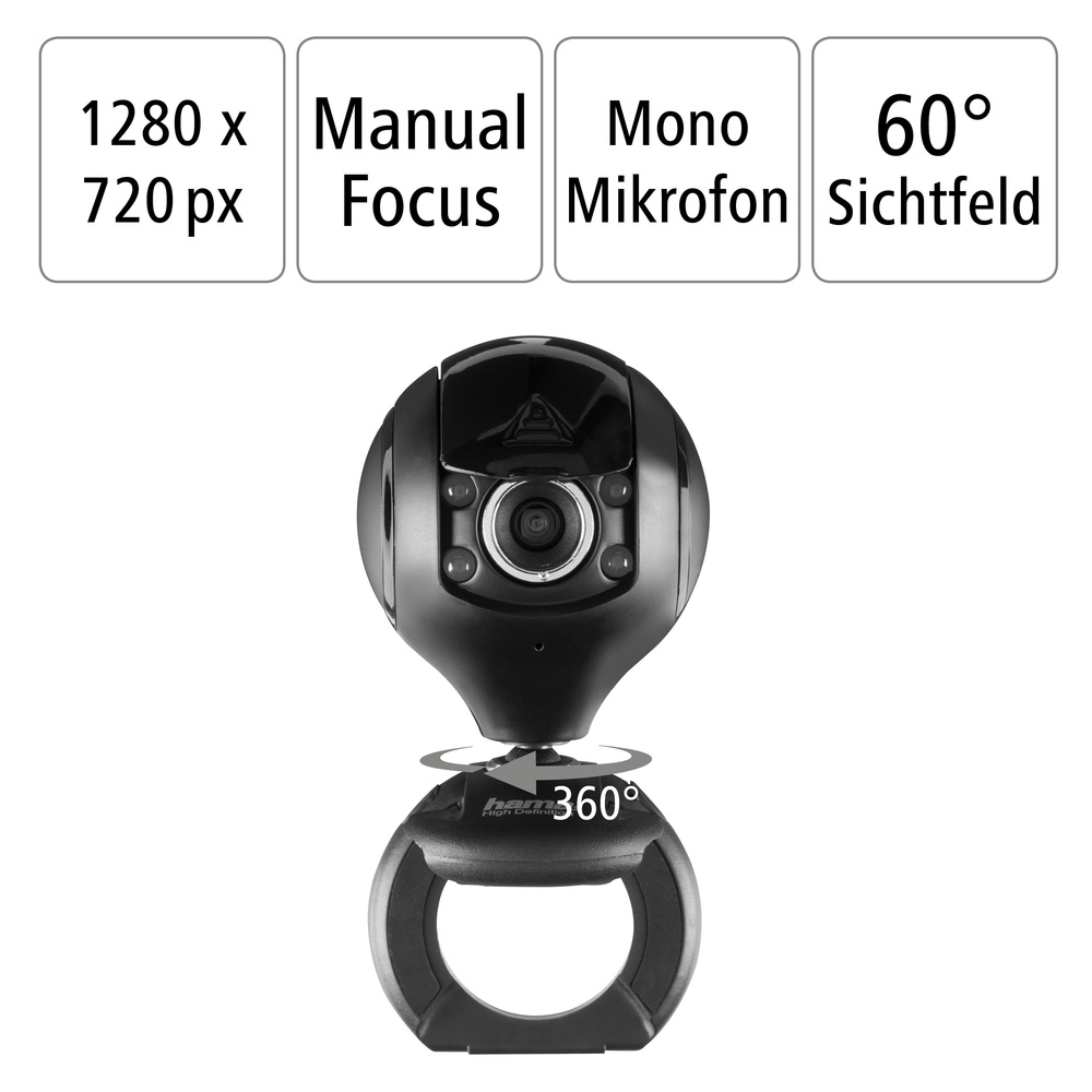 Hama HD-Webcam Spy Protect, mit Kugelgelenk, Kamera-Schutzverdeck, 720p, 30 fps
