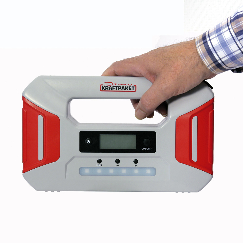 Dino Kraftpaket 12-V-Kfz-Starthilfegerät/-Luftkompressor, 16.000 mAh, 600 A, mit Powerbank-Funktion
