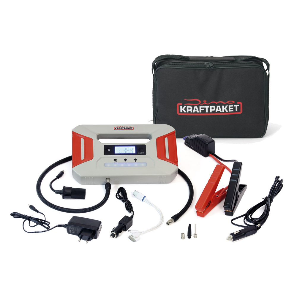 Dino Kraftpaket 12-V-Kfz-Starthilfegerät/-Luftkompressor, 16.000 mAh, 600 A, mit Powerbank-Funktion