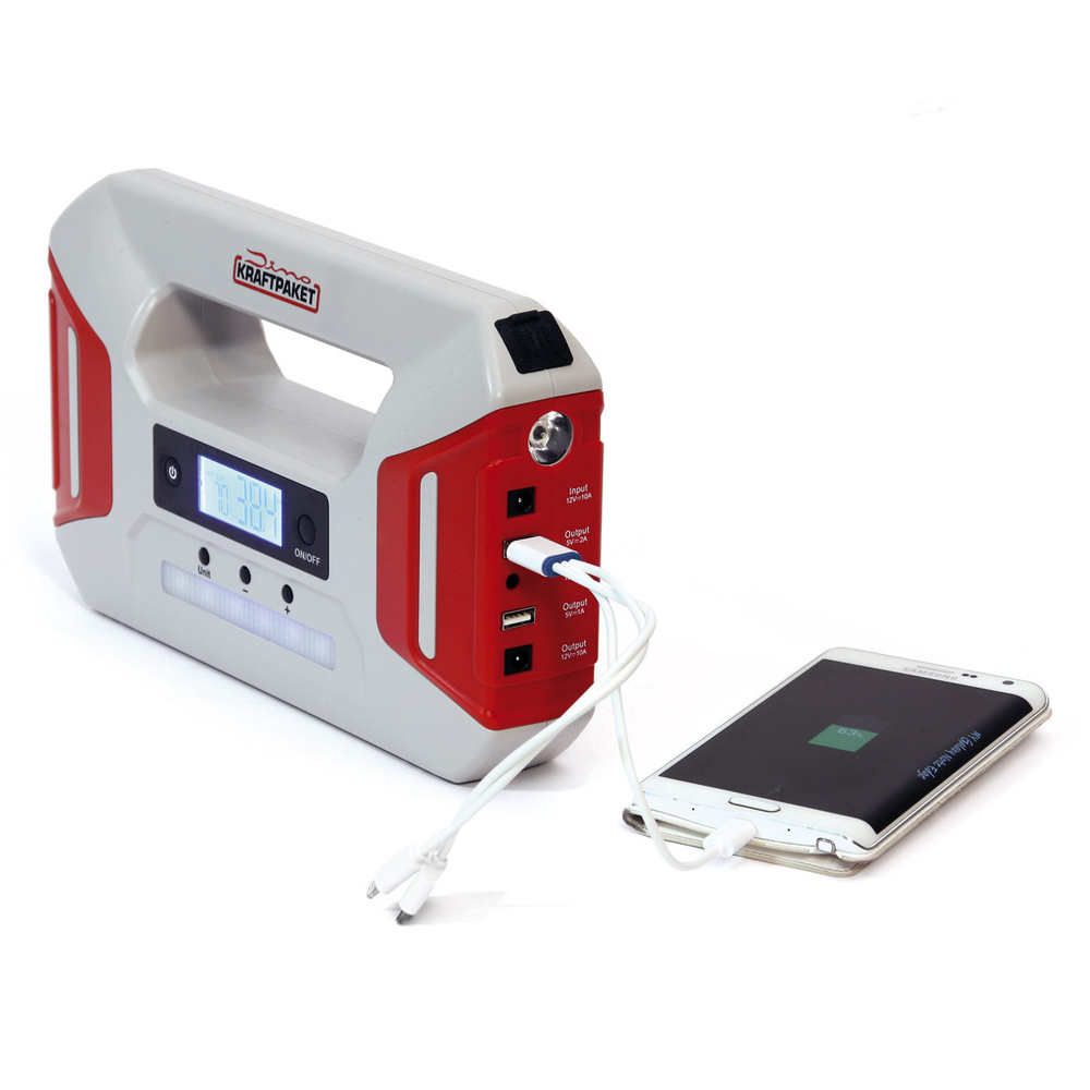 Dino Kraftpaket 12-V-Kfz-Starthilfegerät/-Luftkompressor, 16.000 mAh, 600 A, mit Powerbank-Funktion