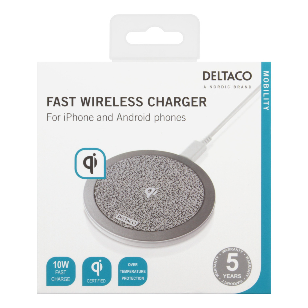 Deltaco Qi-Ladegerät QI-1032 Fast Wireless Charger max. 10 W, grau