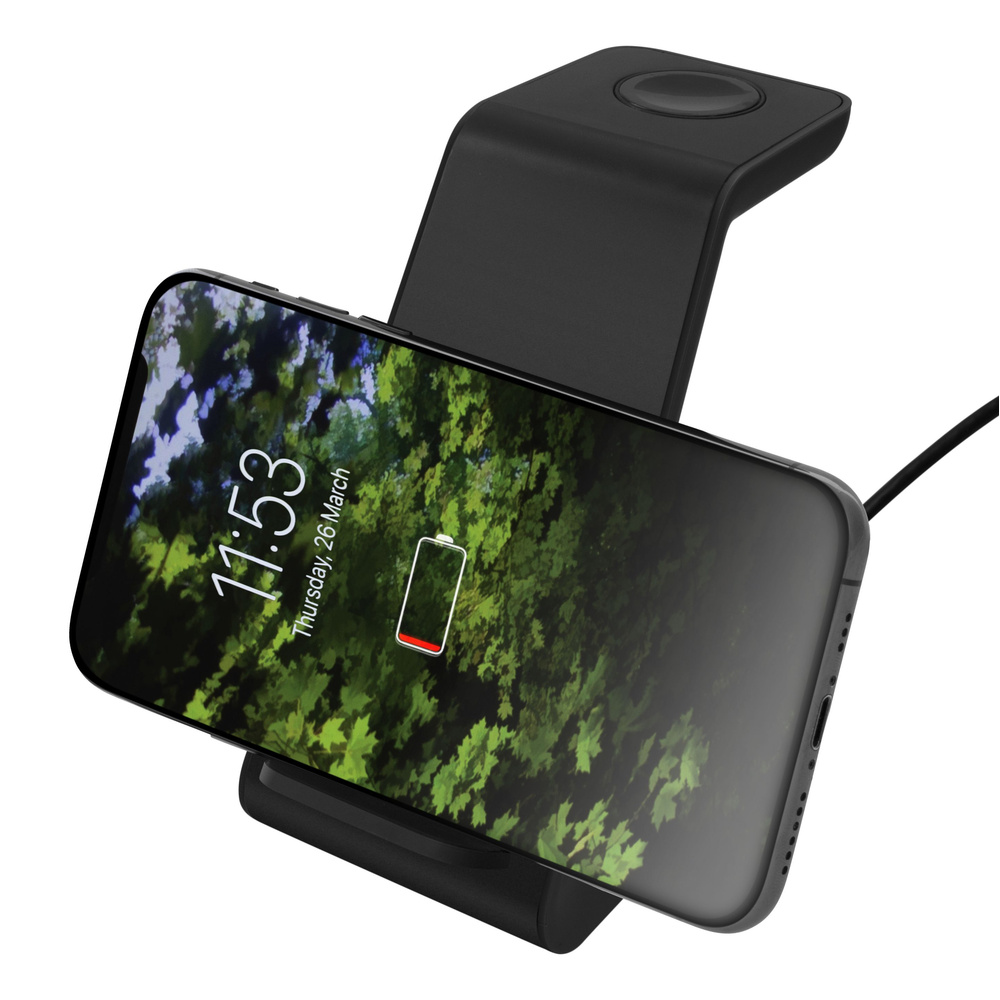 Deltaco 3-in-1-Qi-Ladegerät QI-1037 Fast Wireless Charger, max. 15 W, schwarz