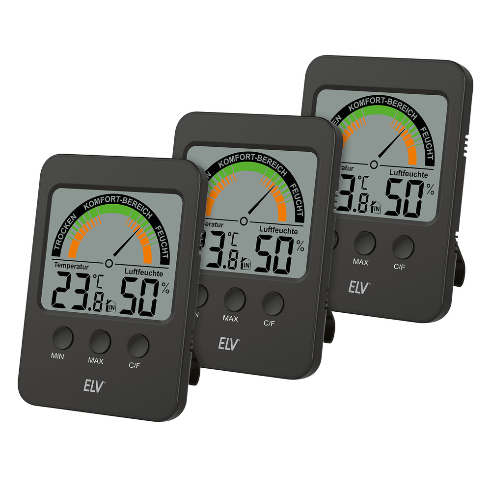 ELV 3er-Spar-Set Klimakomfortanzeige KA100, Klimamonitor, Raumtemperatur messen