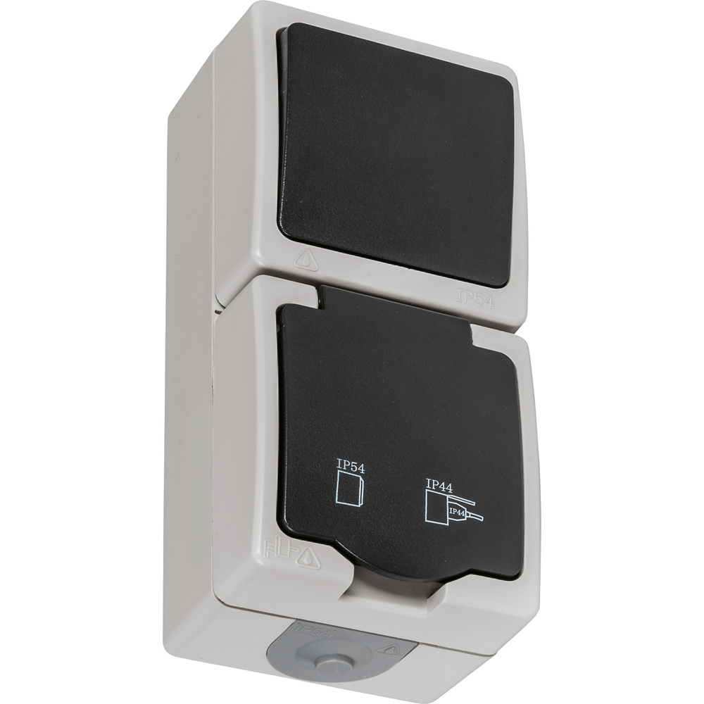 HEITRONIC Aufputz-Feuchtraum Steckdosenkombination, Aus-/Wechselschalter, anthrazitgrau, IP54