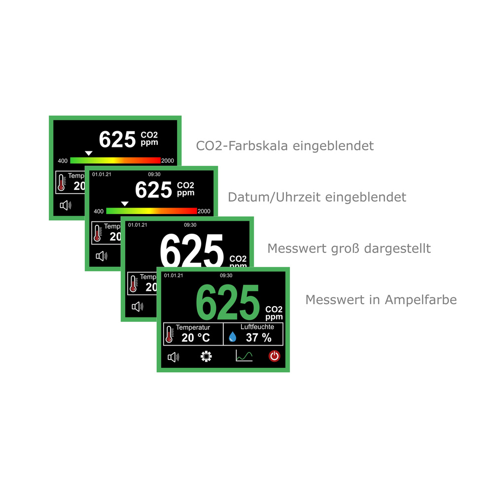 VISTRON CO2-Messgerät / CO2-Anzeige CM2-P, Kohlendioxid, grafische Ampel-Anzeige, inkl. PC-Software