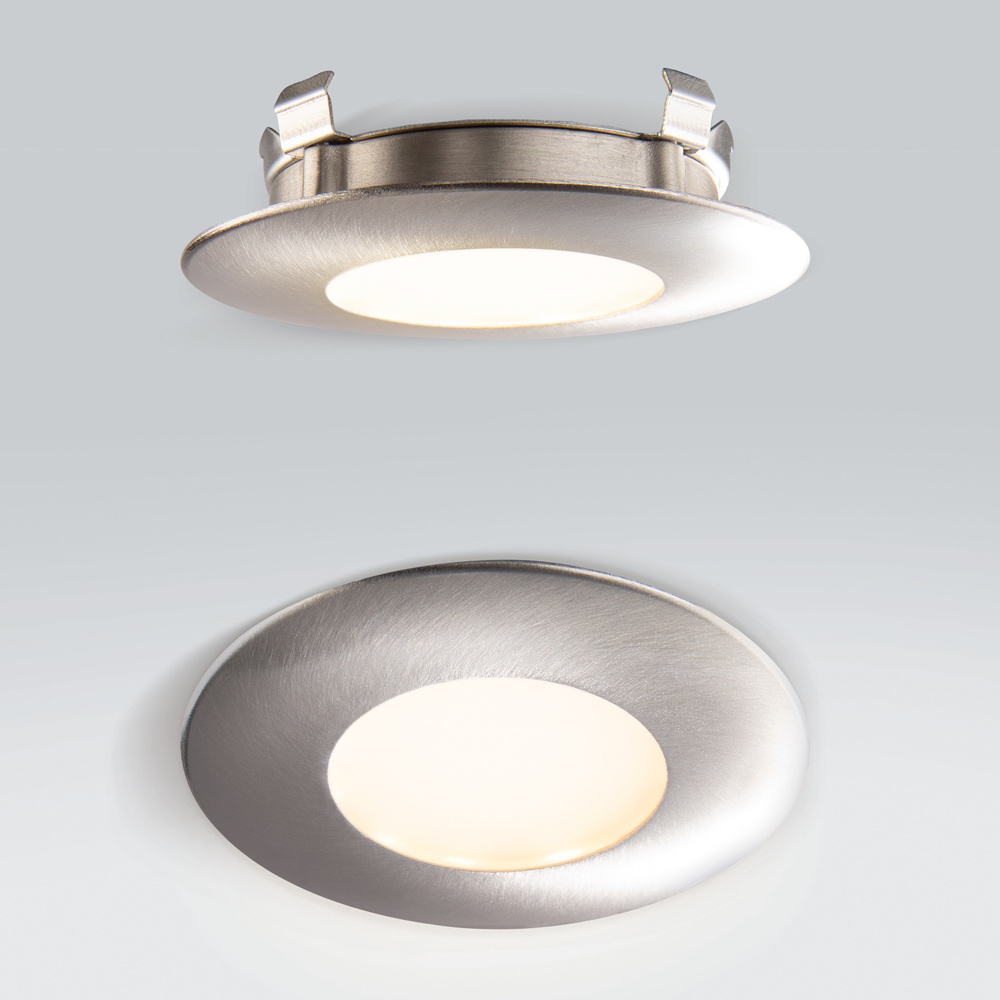 HEITRONIC 2-W-LED-Einbaupanel Nizza, passt in Schalter- und Hohlwanddosen, rund, IP20, Edelstahl