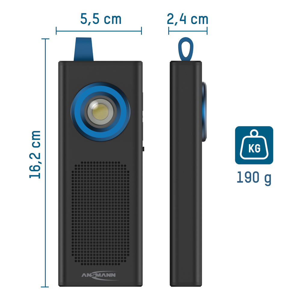 Ansmann LED-Arbeitsleuchte WL500R Sound, integrierter Bluetooth-Lautsprecher, Magnet, Akku