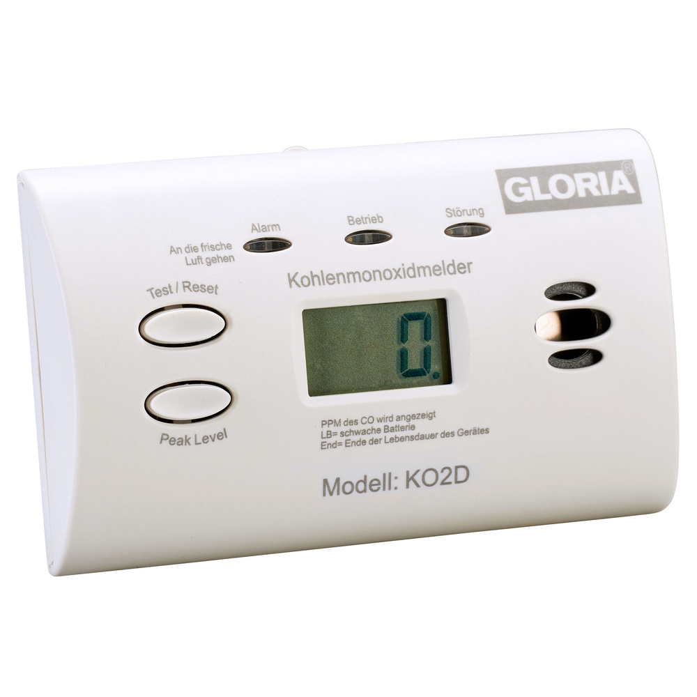 GLORIA Kohlenmonoxid-Warnmelder / CO-Melder KO2D, mit Display, Batteriebetrieb
