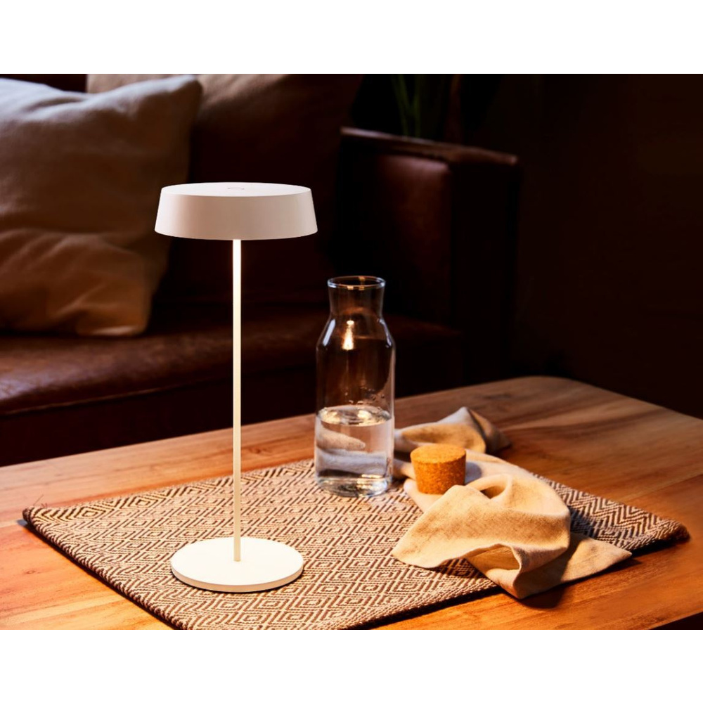 HEITRONIC Light2Go Akku-LED-Tischleuchte Disqa, stufenlos dimmbar, IP20, weiß