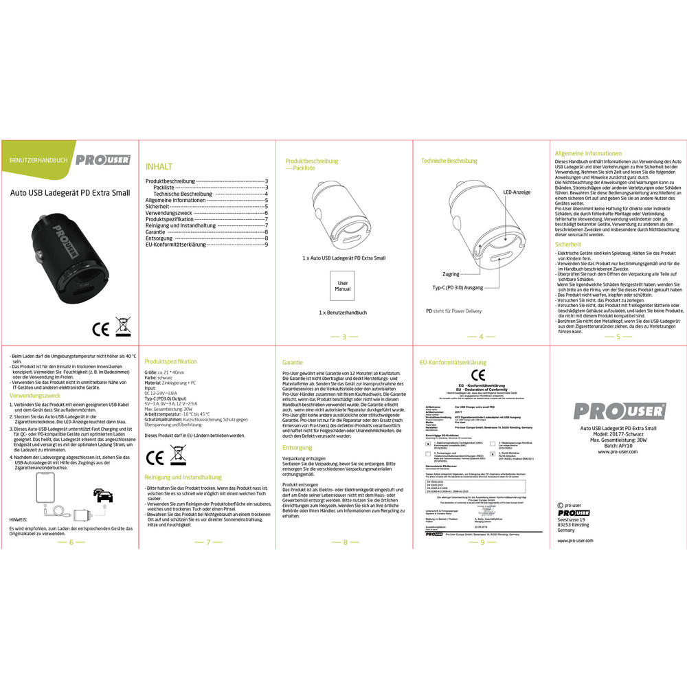 ProUser Kfz-USB-Ladeadapter PD2, 12/24 V, Power Delivery, 30 W