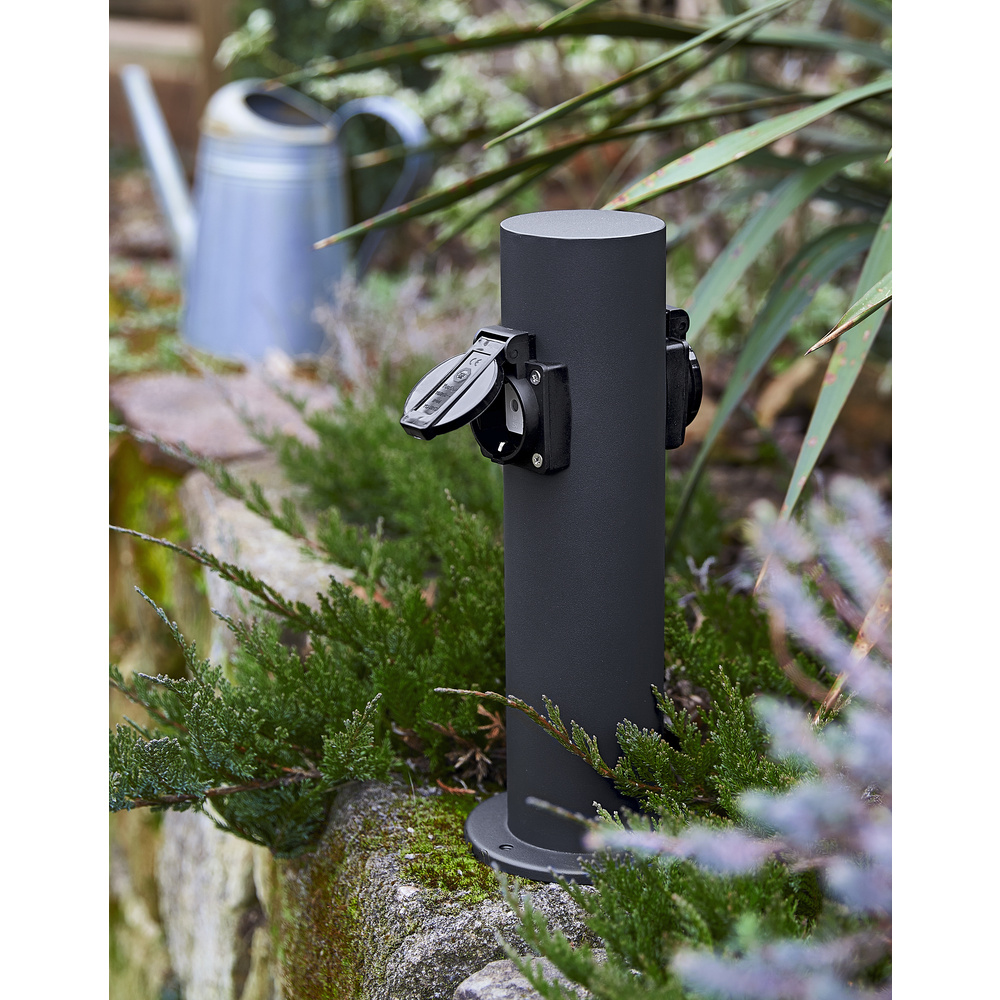 HEITRONIC 2fach-Energieverteiler TOKIO aus Edelstahl, anthrazit, IP44, Höhe 30 cm