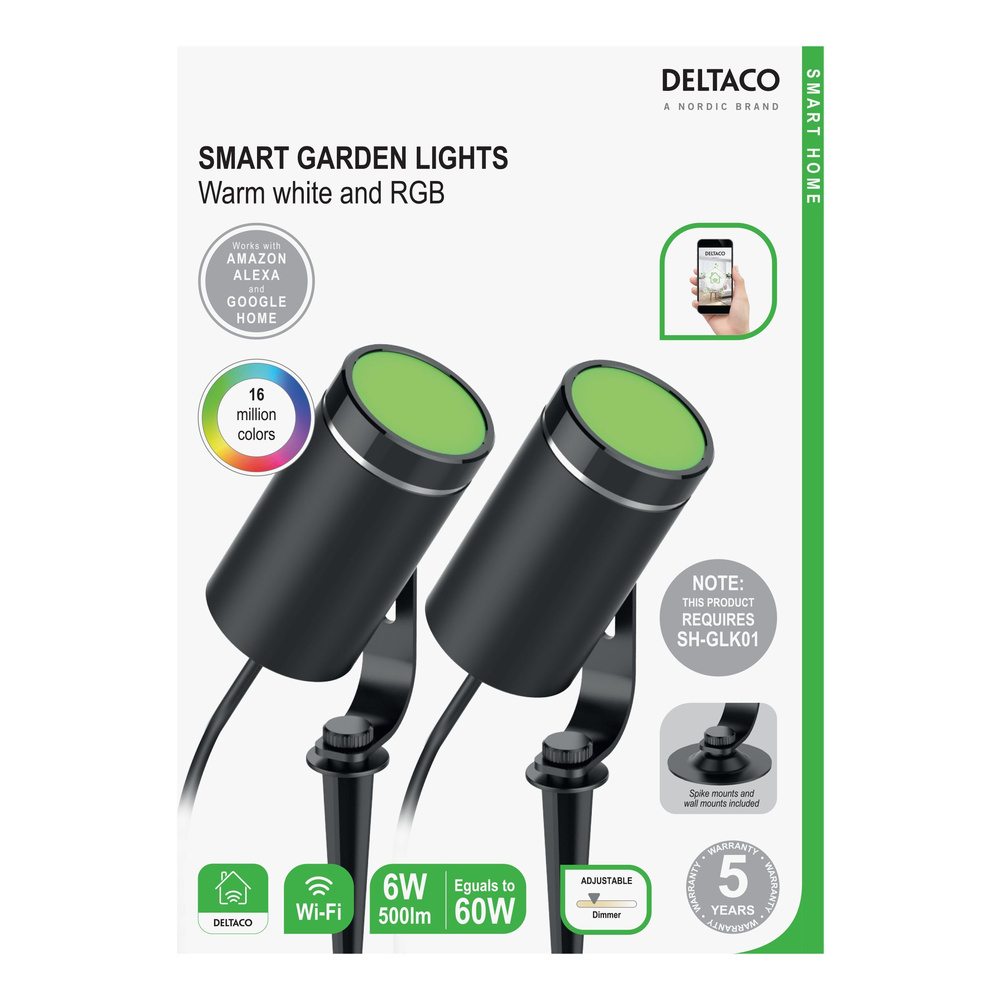 Deltaco Smartes Gartenbeleuchtungs-Set mit 2 LED-Strahlern, WiFi, RGB/warmweiß, Alexa, erweiterbar