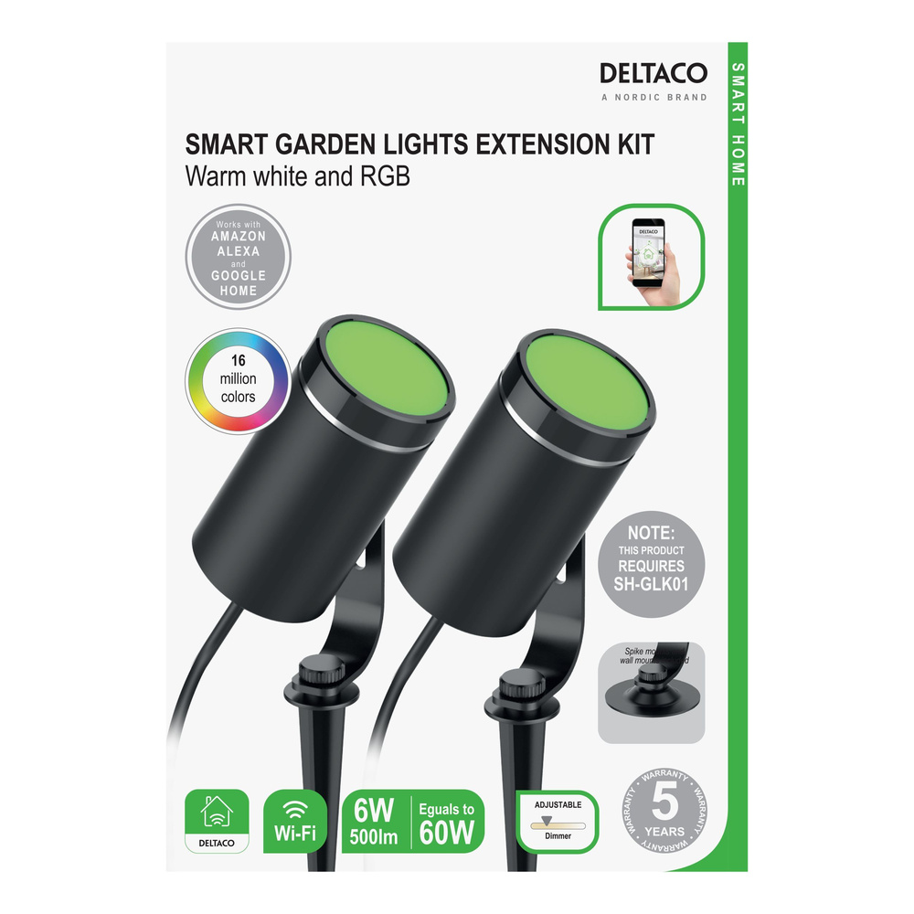 Deltaco Smartes Gartenbeleuchtungs-Erweiterungs-Set mit 2 LED-Strahlern, WiFi, RGB/warmweiß, Alexa