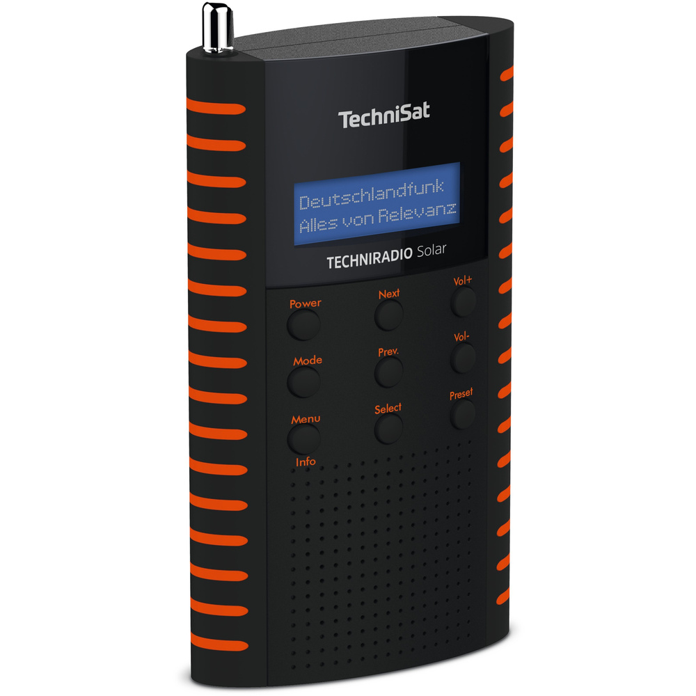 TechniSat Digitalradio TechniRadio SOLAR, DAB+/UKW, Solar-Panel, Akku, IPX5, schwarz-orange