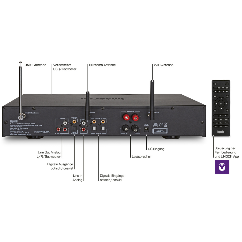 Imperial Radio-Hi-Fi-Tuner DABMAN i550 CD, DAB+/UKW/Internetradio, Verstärker, Bluetooth, CD-Player