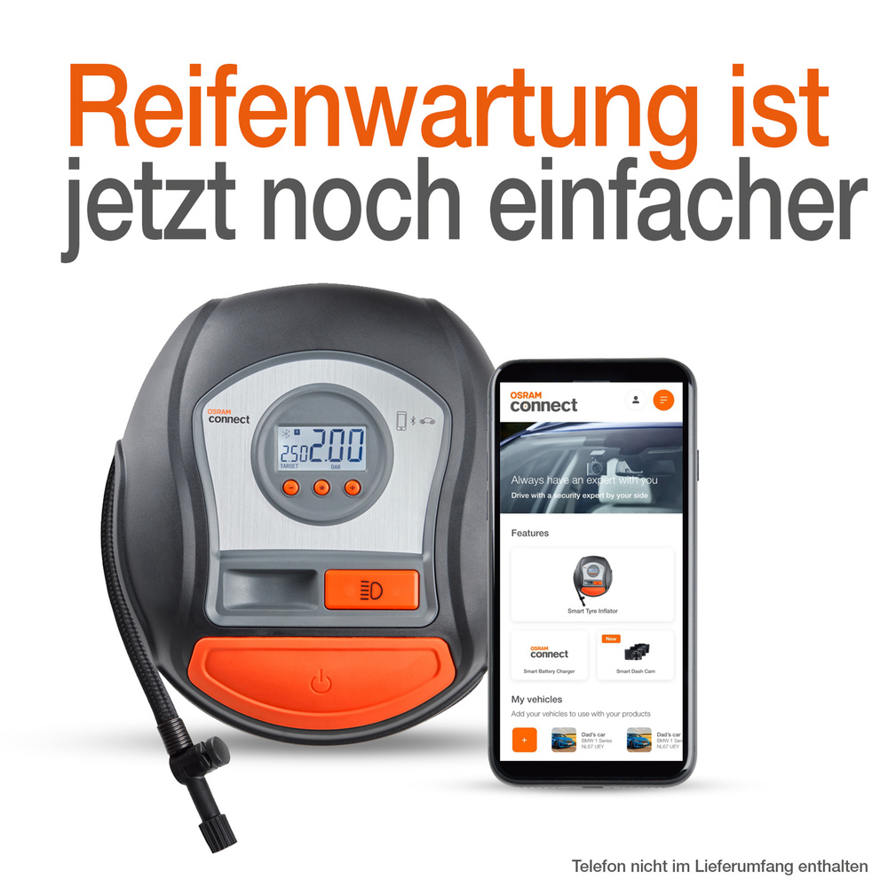 OSRAM Luftkompressor TYREinflate Connect 650, 5,3-cm-LC-Display, 12 V, max. 6,9 bar, 120 W