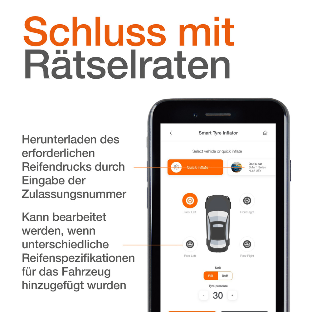 OSRAM Luftkompressor TYREinflate Connect 650, 5,3-cm-LC-Display, 12 V, max. 6,9 bar, 120 W