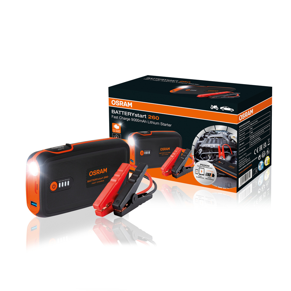 OSRAM Kfz-Starthilfegerät BATTERYstart 260, 12 V, 1000 A, 9.000 mAh, LiCoO2-Batterie
