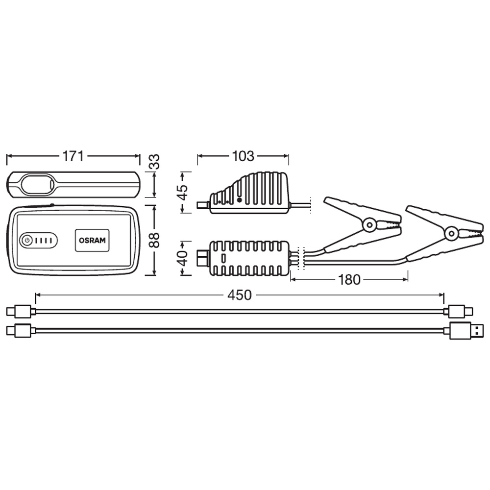 OSRAM Kfz-Starthilfegerät BATTERYstart 260, 12 V, 1000 A, 9.000 mAh, LiCoO2-Batterie