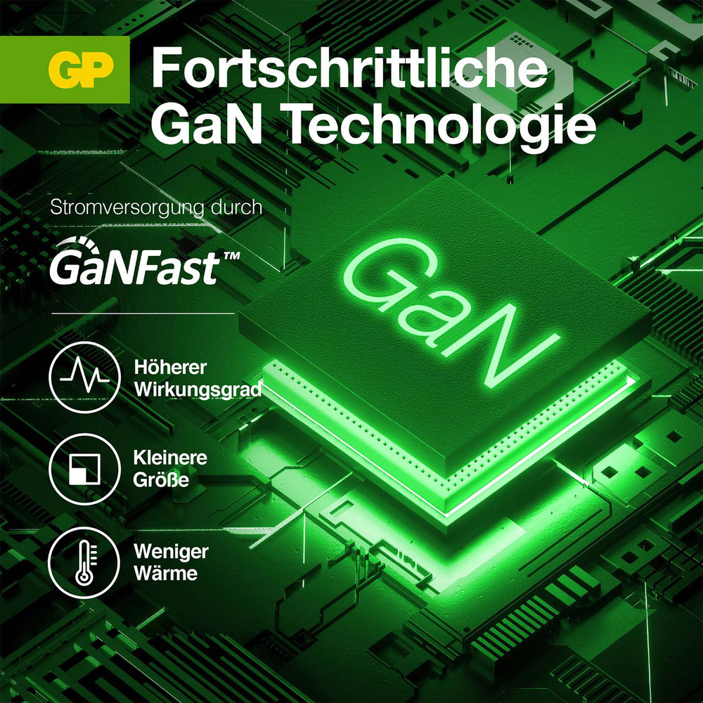 GP GaN-Schnellladeadapter/-Stecker GM3A, bis zu 65 W, inkl. USB-C-Kabel, Netzteil und Adaptern